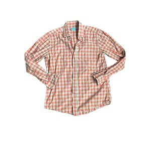 J. McLaughlin Orange Gingham Check Trim Fit Long Sleeve Button Up Shirt Small